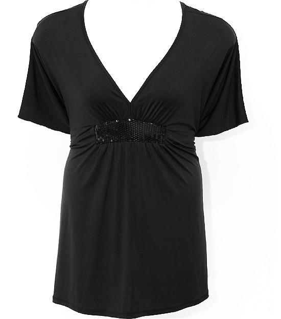 Plus Size Sparkling Silky Black Wrap Top