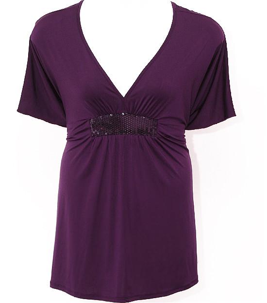 Plus Size Sparkling Silky Purple Wrap Top