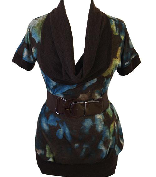 Plus Size Turtle Neck Brown Belt Top