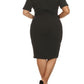 Plus Size Mod Pleats Surplice Black Dress