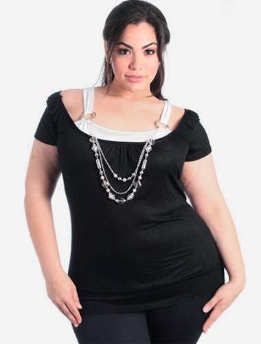 Plus Size Two Tone Layered Black Blouse