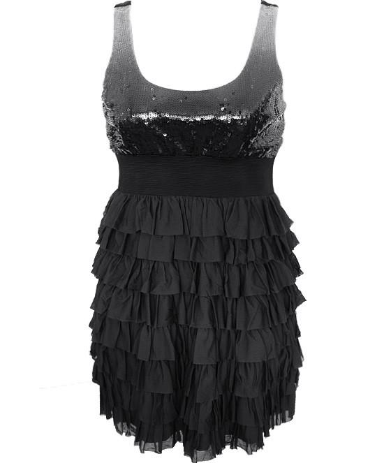 Plus Size Ruffled Dazzling Sexy Black Dress