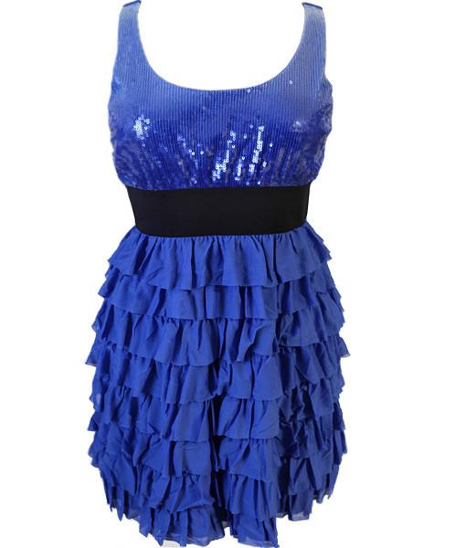 Plus Size Ruffled Dazzling Sexy Blue Dress