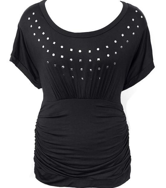 Plus Size Sexy Metal Studded Black Blouse