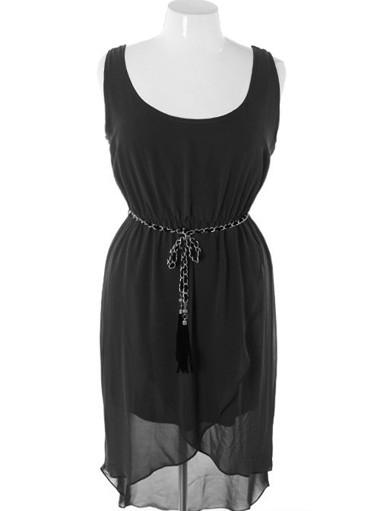 Plus Size Vintage Layered Dip Hem Black Tank Dress