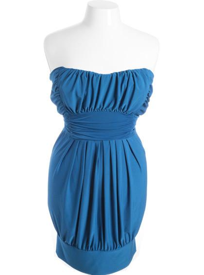 Plus Size Sexy Pleated Bubble Blue Tube Dress