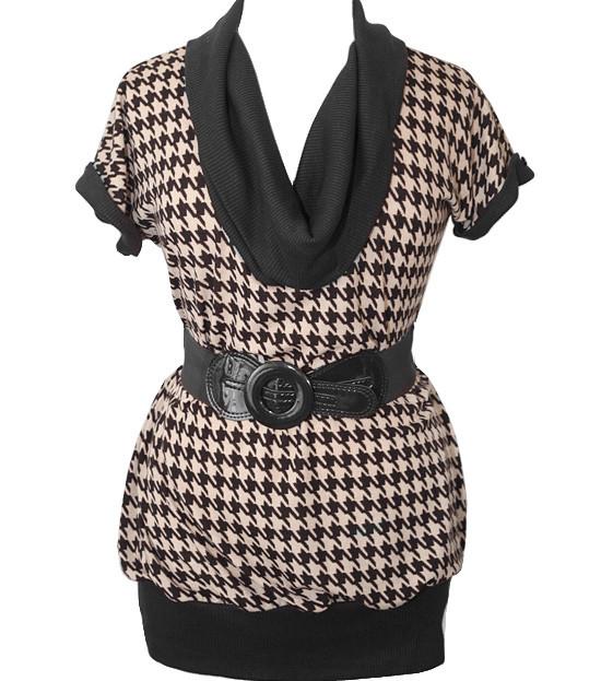 Plus Size Turtle Neck Houndstooth Black Top