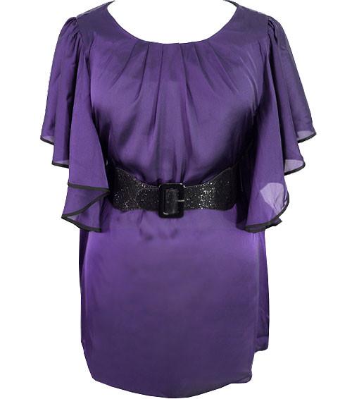 Plus Size Satin Flutter Sleeve Purple Top