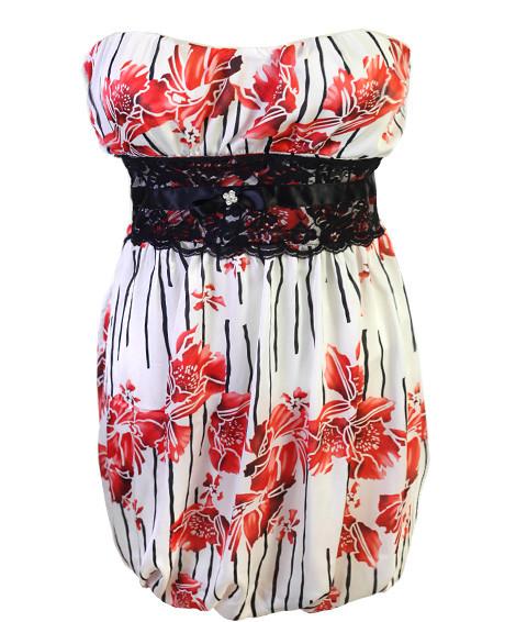 Plus Size Sexy Floral Red Tube Dress