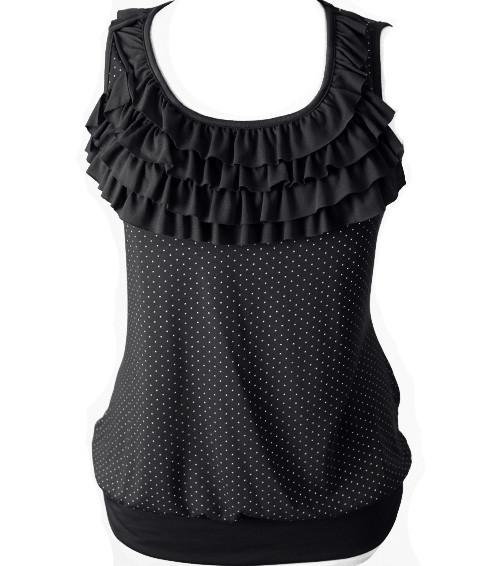 Plus Size Polka Ruffle Black Blouse