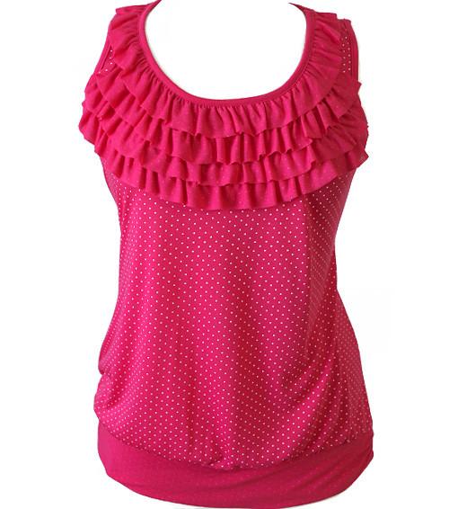 Plus Size Polka Ruffle Pink Blouse