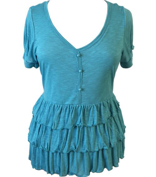 Plus Size Light Ruffled Teal Top