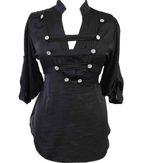 Plus Size Silky Cadet Black Blouse