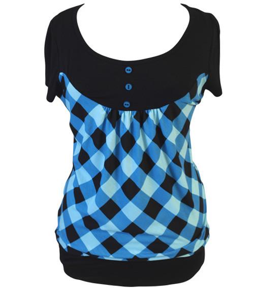 Plus Size Sexy Checker Blue Top