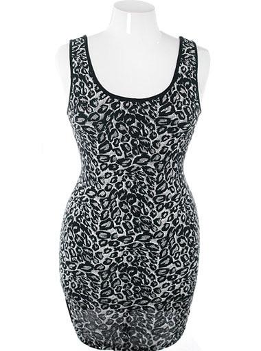Plus Size Designer Sparkling Leopard Silver Tank Dress