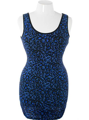 Plus Size Designer Sparkling Leopard Blue Tank Dress