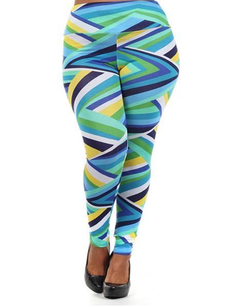 Plus Size Sexy Stripe Blue Leggings