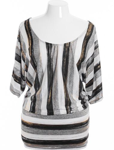 Plus Size Sexy Shinning Striped Silver Top