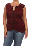 Plus Size Sexy Ruched Trim Red Top