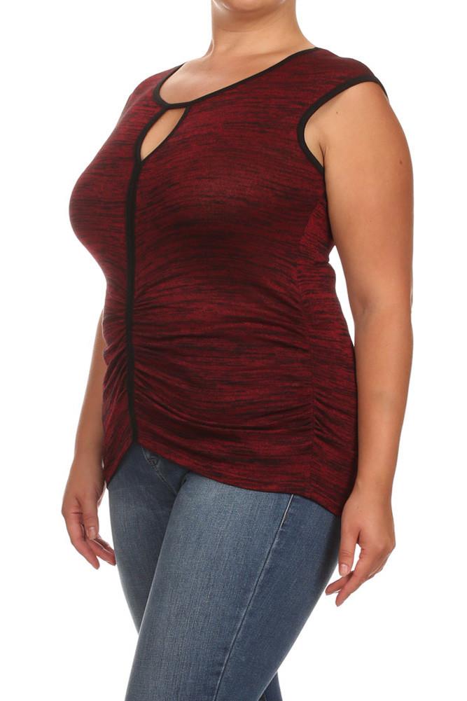 Plus Size Sexy Ruched Trim Red Top