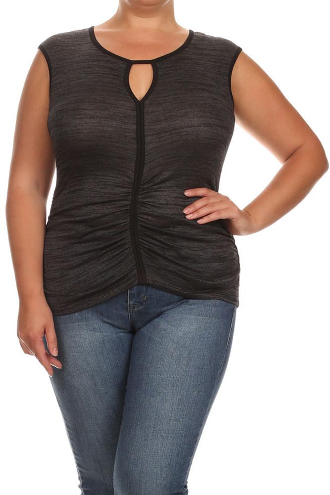 Plus Size Sexy Ruched Trim Grey Top