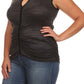 Plus Size Sexy Ruched Trim Grey Top