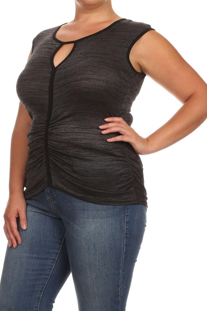 Plus Size Sexy Ruched Trim Grey Top