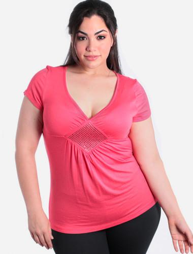 Plus Size Rhinestone Diamond Pink Blouse