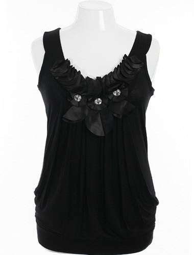 Plus Size Layered Bubble Diamond Ruffled Black Tank