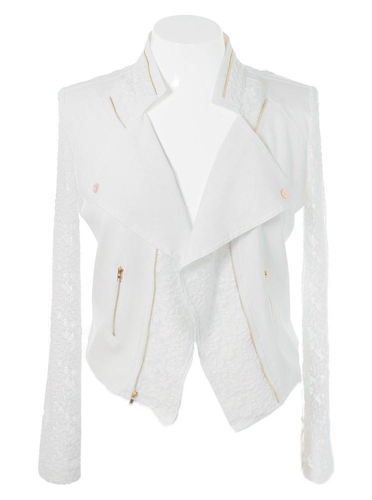 Plus Size Lace Sleeves White Biker Jacket