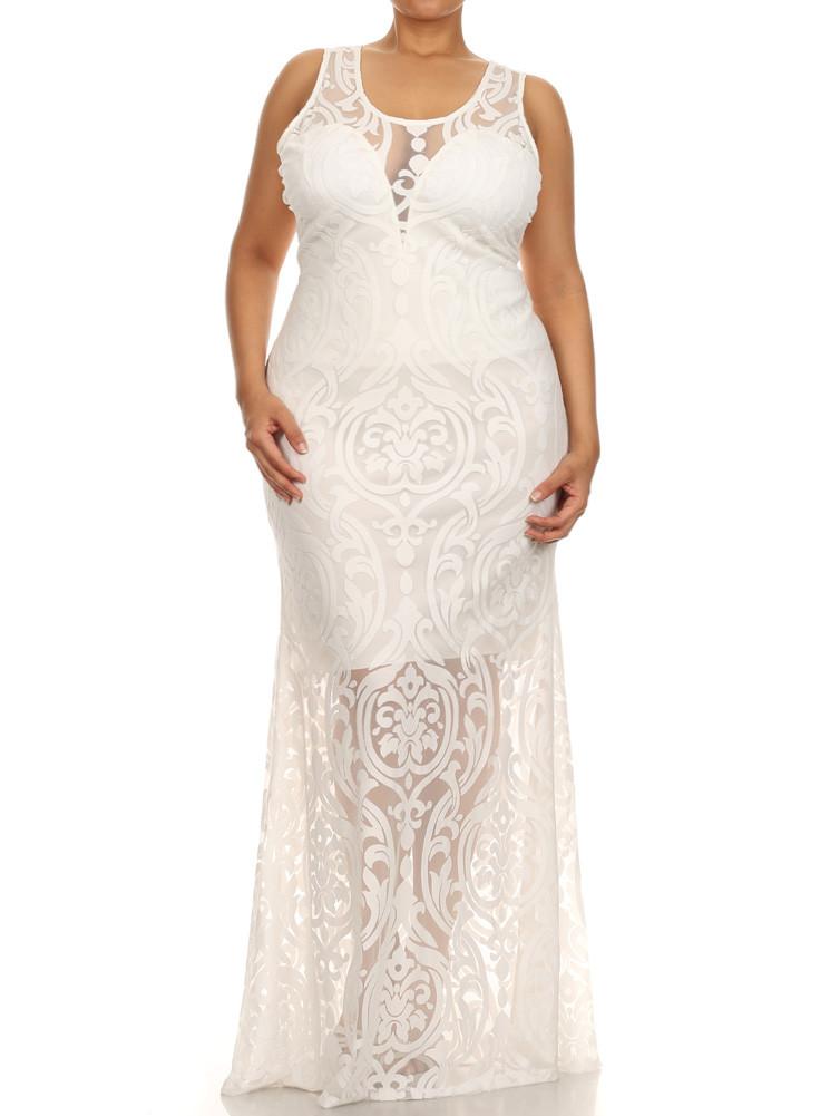 Plus Size Fabulous Sleeveless White Maxi Dress