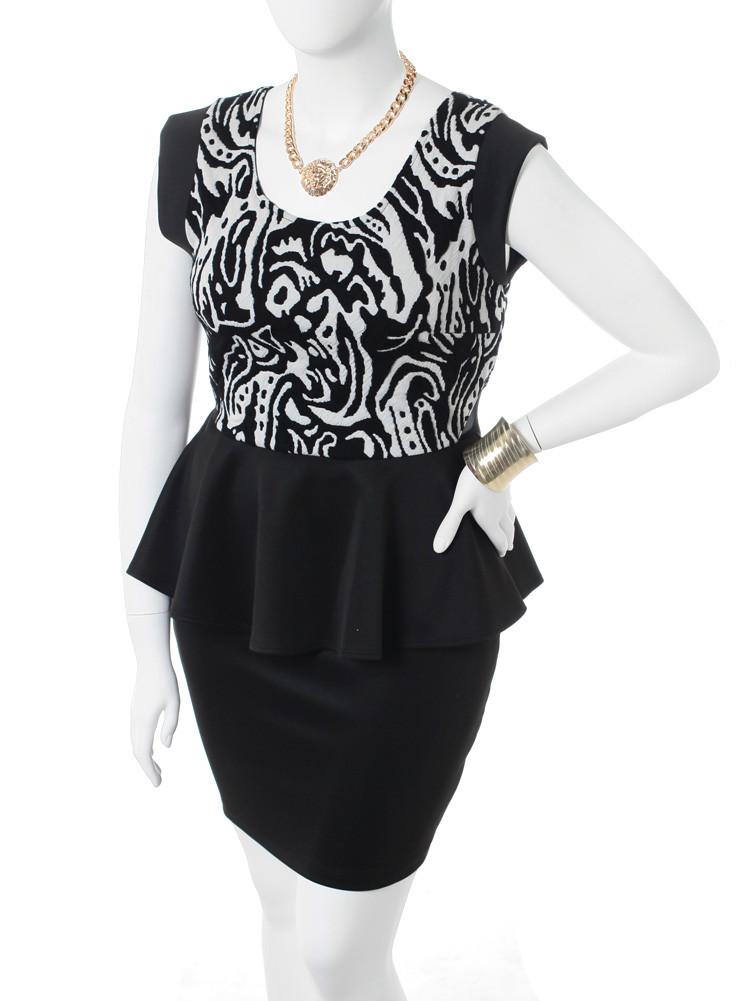 Plus Size Soft Textured Abstract Peplum Dress