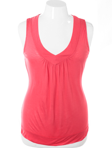 Plus Size Lace Back V Neck Pink Top