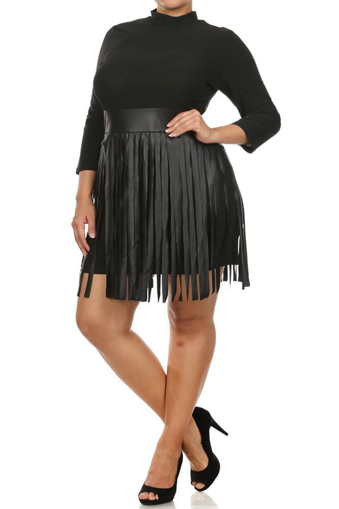Plus Size Mod Fringed Leather Skirt Dress