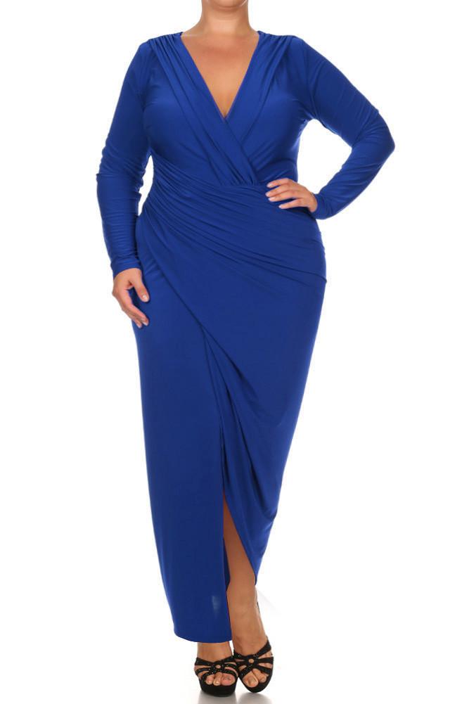 Plus Size Surplice Long Sleeve Maxi Dress