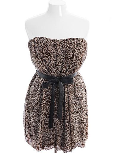 Plus Size Sexy Lace Diva Leopard Belted Tube Dress