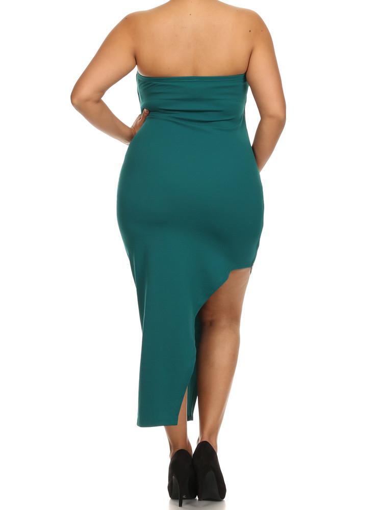 Plus Size Sweetheart Asymmetrical Cut Out Green Midi Dress