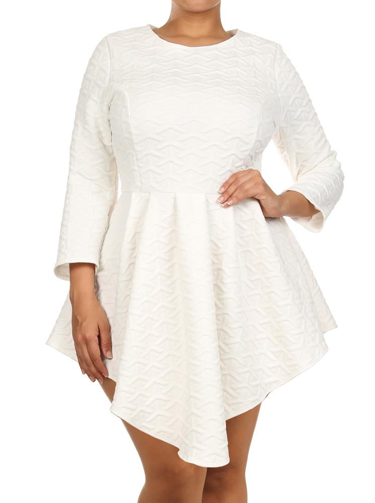 Plus Size Soft Diamond Pattern Skater White Dress