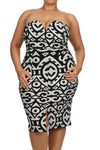 Plus Size Plunging Neckline Aztec Print Dress