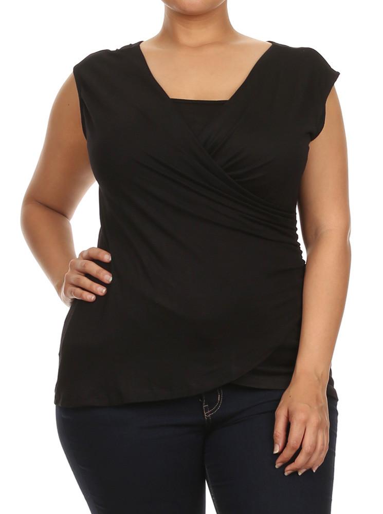 Plus Size Chic Drapey Cross Over Black Top