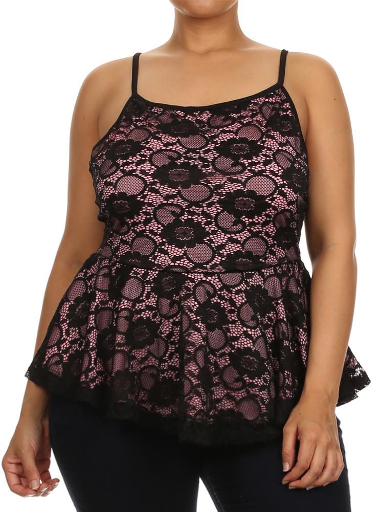 Plus Size Blooming Days Floral Peplum Pink Tank