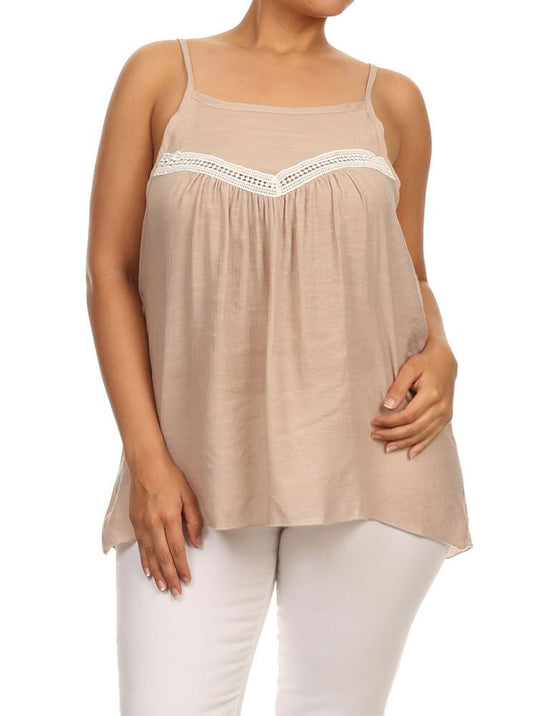 Plus Size Lovely Peasant Tan Flowy Top