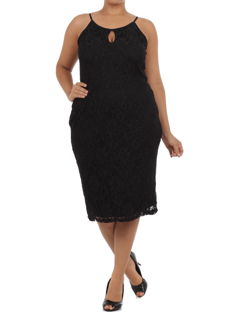 Plus Size Mesmerizing Floral Lace Midi Black Dress