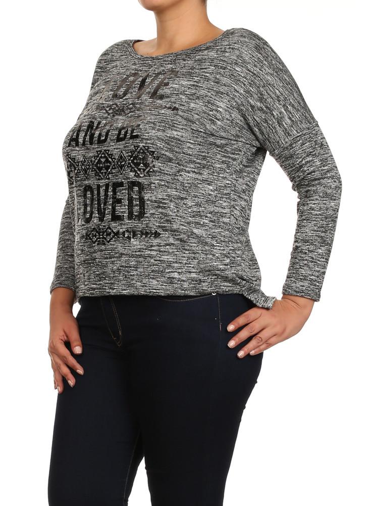 Plus Size Love And Be Loved Knitted Black Top