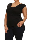 Plus Size Chic Drapey Cross Over Black Top