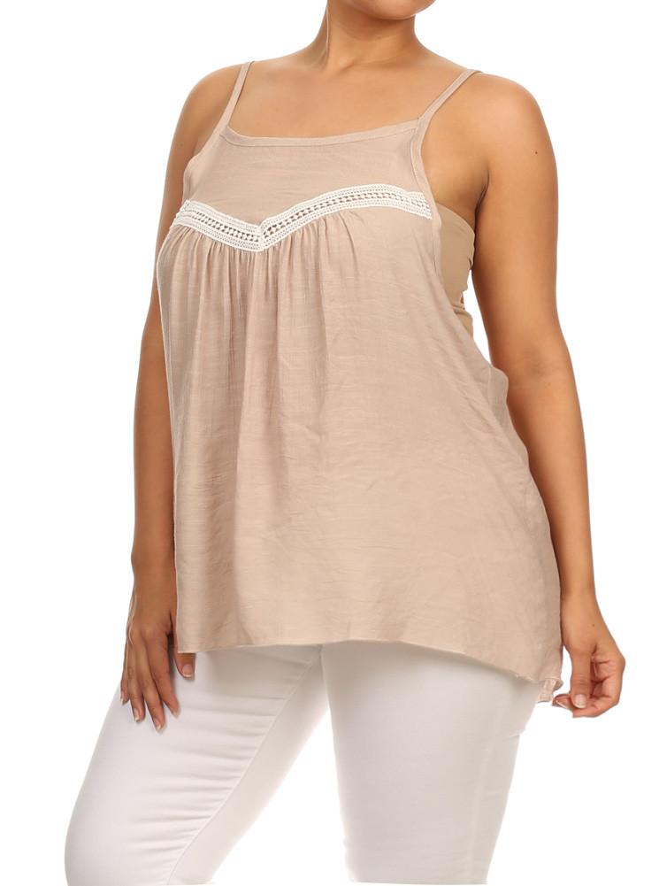 Plus Size Lovely Peasant Tan Flowy Top