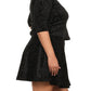 Plus Size Velvet Floral Print Black Skirt Set
