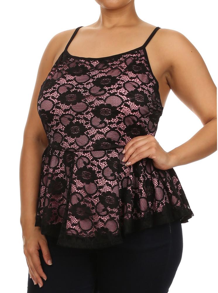 Plus Size Blooming Days Floral Peplum Pink Tank