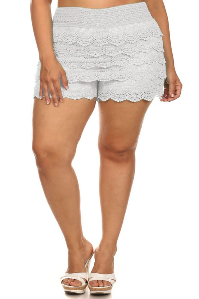 Plus Size Layered Lace Banded Mini Mint Shorts