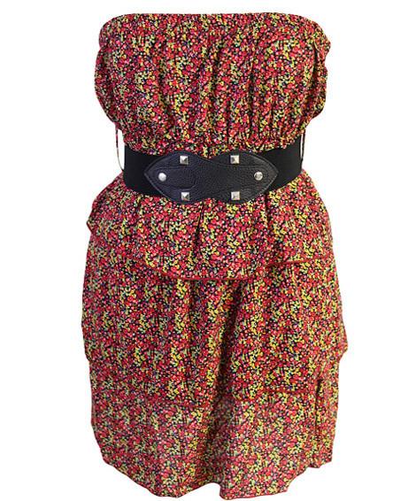 Plus Size Spanish Flower Belt Red Tube Dress